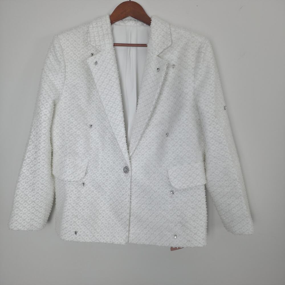 Morphine Fashion Pearl Crystal Bridal Blazer Jacket White XL NWT - Picture 2 of 12